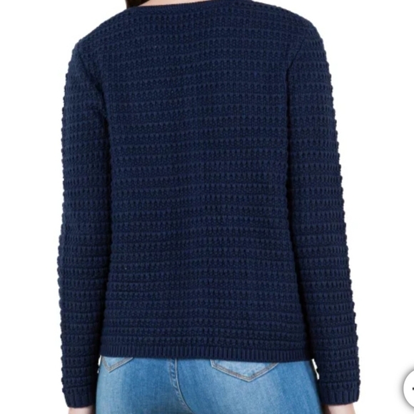 Cristina B Navy Cardigan Women's XS Blue Knit Sweater Gold Button Detail Chic - Picture 2 of 12